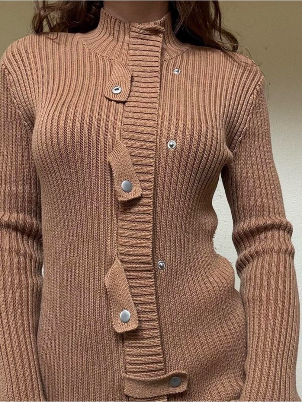 Moda international y2k zip up ribbed sweater with clasps - Picture 5 of 8